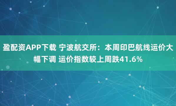 盈配资APP下载 宁波航交所：本周印巴航线运价大幅下调 运价指数较上周跌41.6%