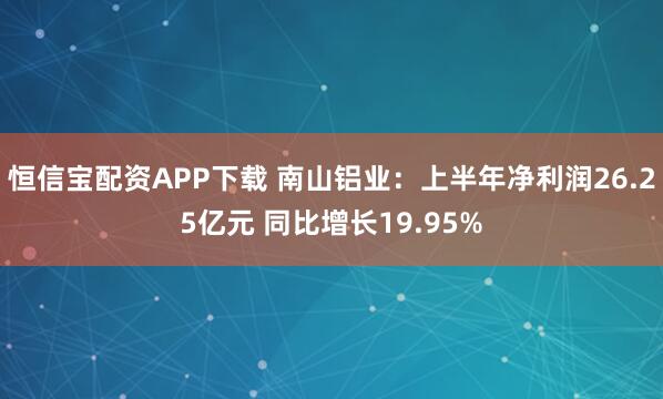 恒信宝配资APP下载 南山铝业：上半年净利润26.25亿元 同比增长19.95%